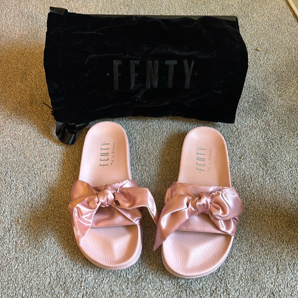 Fenty pink bow slippers